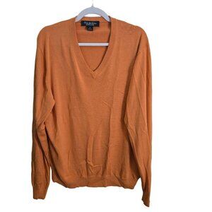 Brooks Brothers Country Club Coral Orange Silk Blend V Neck Sweater Size XL